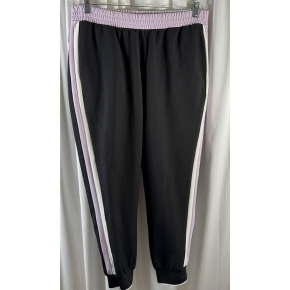 Zara Black Lilac Purple Side Stripe Jogger Pants Elastic Waist XL Preppy 74-01 - Picture 11 of 11